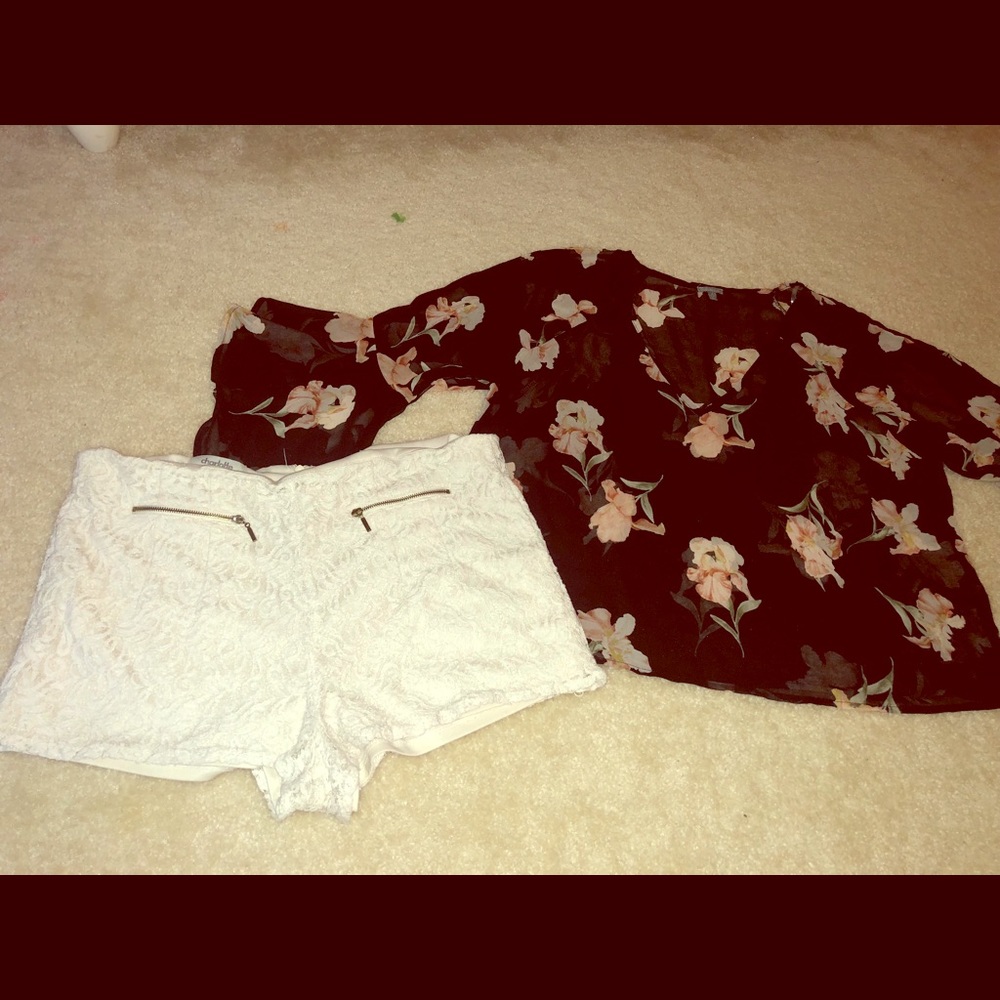 White lace shorts and light weight girly top